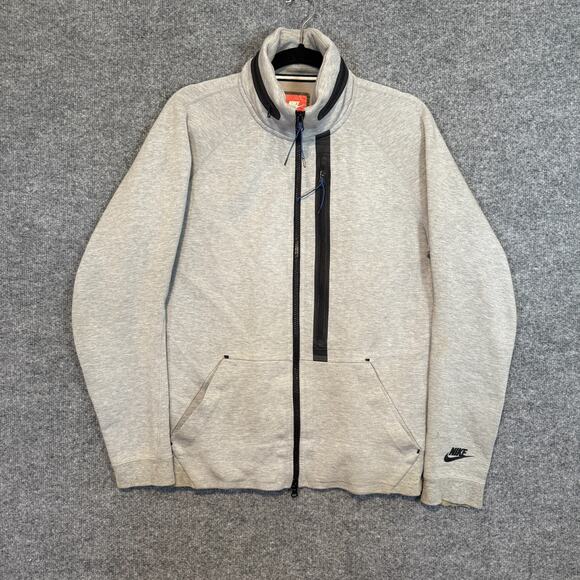 Nike Tech Sweatshirt Mens Medium Gray Full Zip Tech Fleece Swoosh Stretch Flaw - Picture 2 of 12